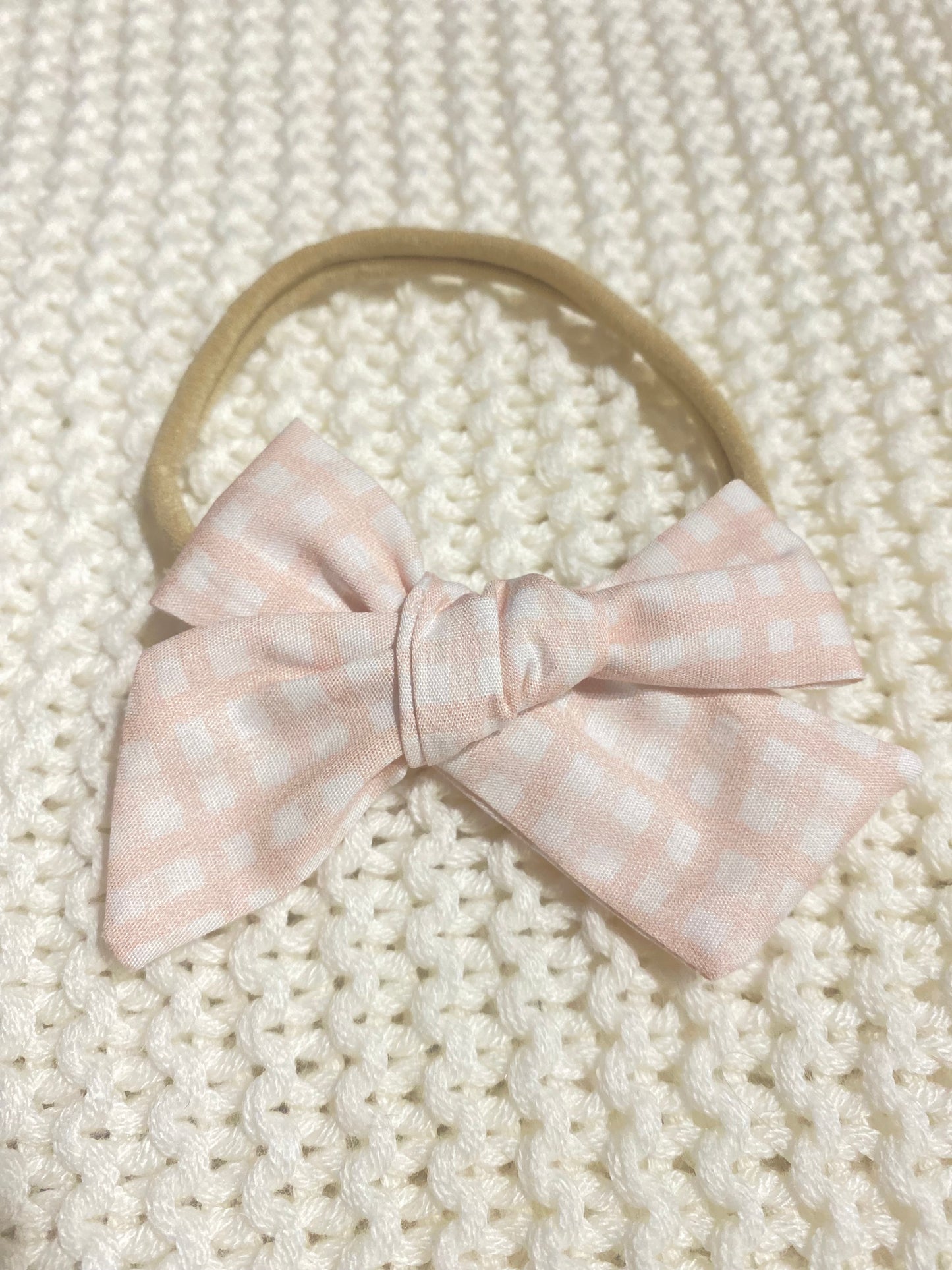 Pink Gingham Pinwheel Bow Headband